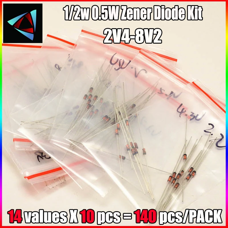 

(2V4 to 8V2) 140 Pcs 14 Values*10pcs 1/2W 0.5W Zener Diode Assorted kit Assortment Set New