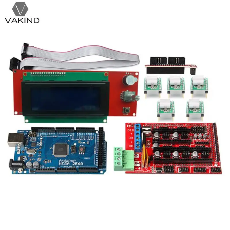 

3D Printer RAMPS 1.4 Control Board Kit +Mega2560 Master Main Mother Board Motherboard +A4988 Driver +2004 LCD Display+ Heat Sink