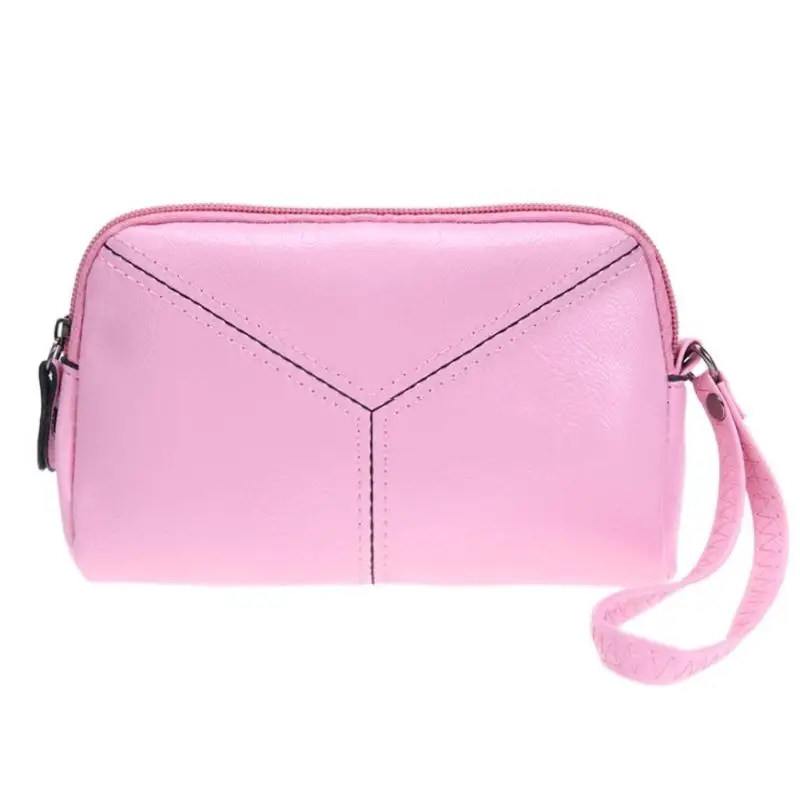 Модные женские Сумки из искусственной кожи, одноцветные женские клатчи, мини сумка для телефона, Длинный кошелек, клатч, женский клатч - Цвет: Розовый