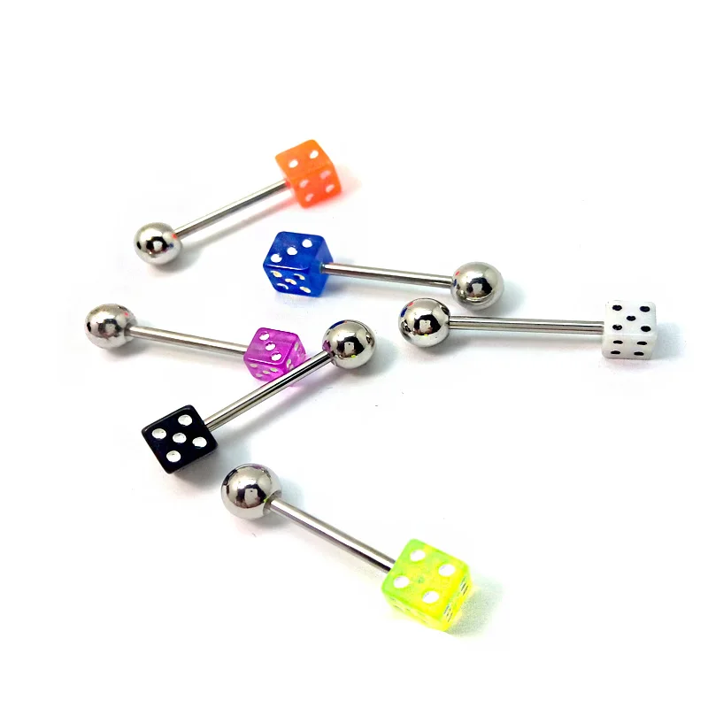 316L Stainless Steel Acrylic Dice Labrets Lip Ear Bar Stud Chin Tongue Ring Body Fake Piercing
