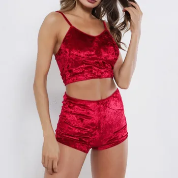 

Fashion Sexy Women's Velvet Casual Backless Camisole + Shorts Set Casual Backless Sport Pants Beauty Lady Fashion Two Pieces