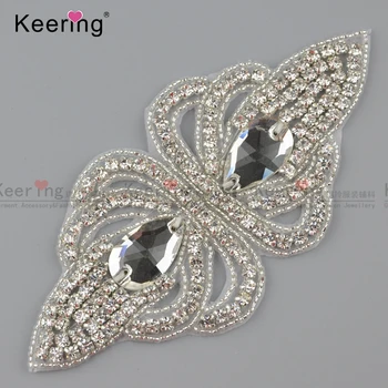 

Fancy Silver Beaded Rhinestone Applique For Bridal Decoration WRA-841