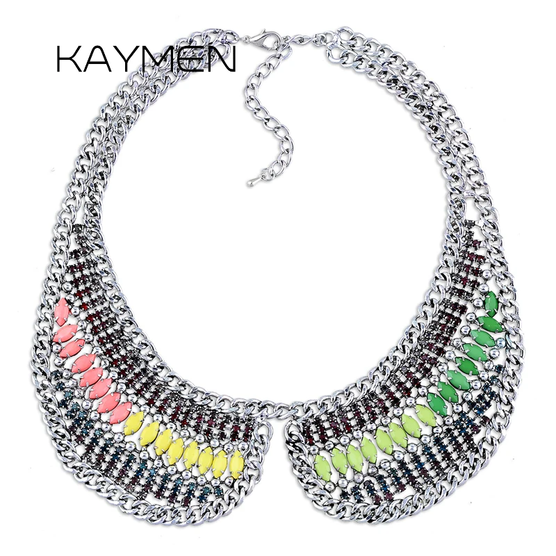 

KAYMEN New Arrival Cup Chains and Full Rhinestones Multicolor Torques Necklace for Women Jewelry Statement Vintage Necklace