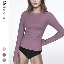 Женские рубашки для йоги, длинный рукав, для тренировок, для спортзала, однотонный топ для йоги, с отверстием для большого пальца, дышащие, для фитнеса, спортивные рубашки, для бега, Джерси