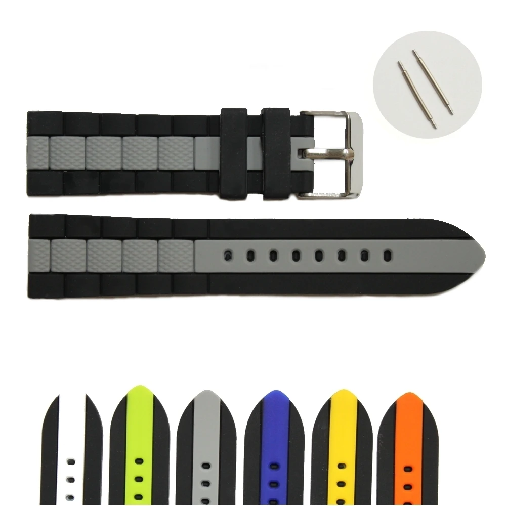 22mm Cool Two tone Black With Grey Silicone Jelly Watch Band Straps