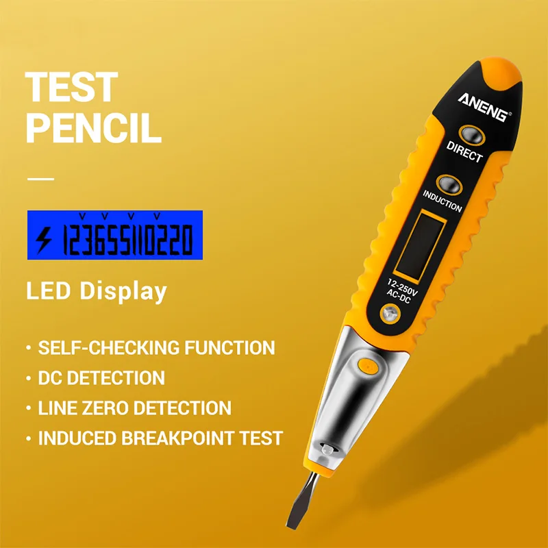 

Digital Display Test Pen 12-250V Electrical Tester LCD Display Voltage Detector Contact Test Pen Night Vision Lamp with Lighting