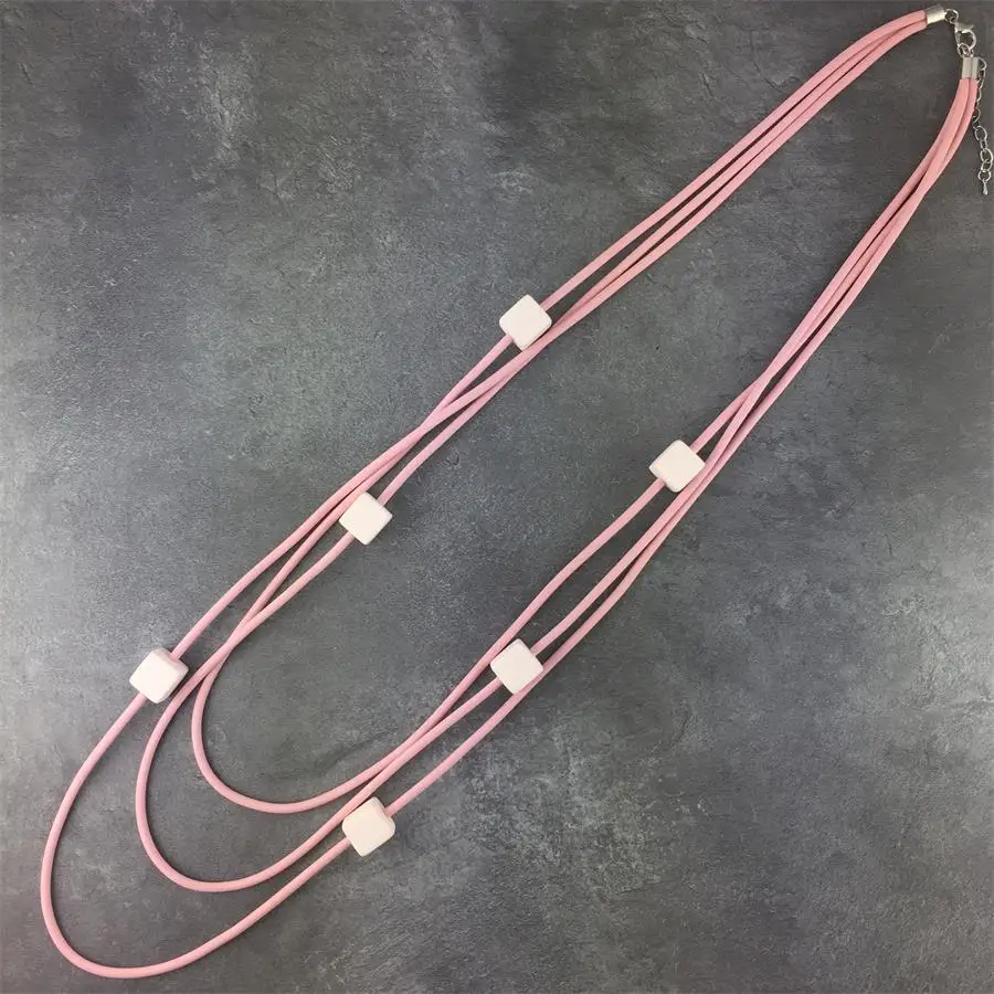

Women Punk Multi Pink Rubber Necklace Jewelry Fashion Long Sweater Chain Acrylic Rubber painted Square Casual Jewelry