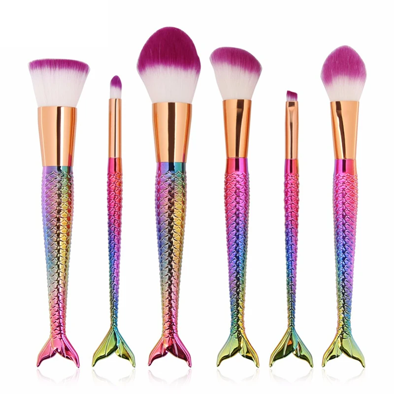 

High Quality 6pcs/Set Mermaid Shape Makeup Brushes Set Power Foundation Blending Contour Blush Eye Shadow Makeup Brush Tools Kit
