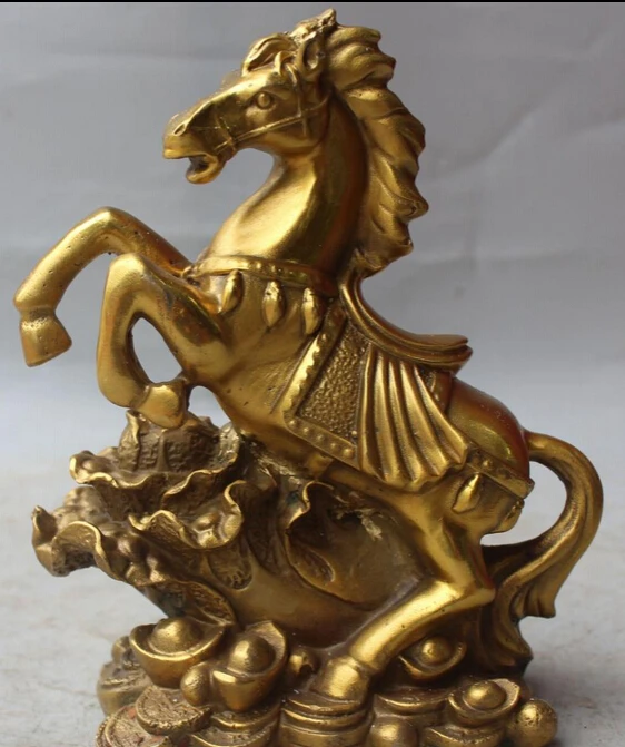 

8" Chinese Bronze FengShui Wealth Zodiac Animal Success Horse YuanBao Statue R0707 B0403