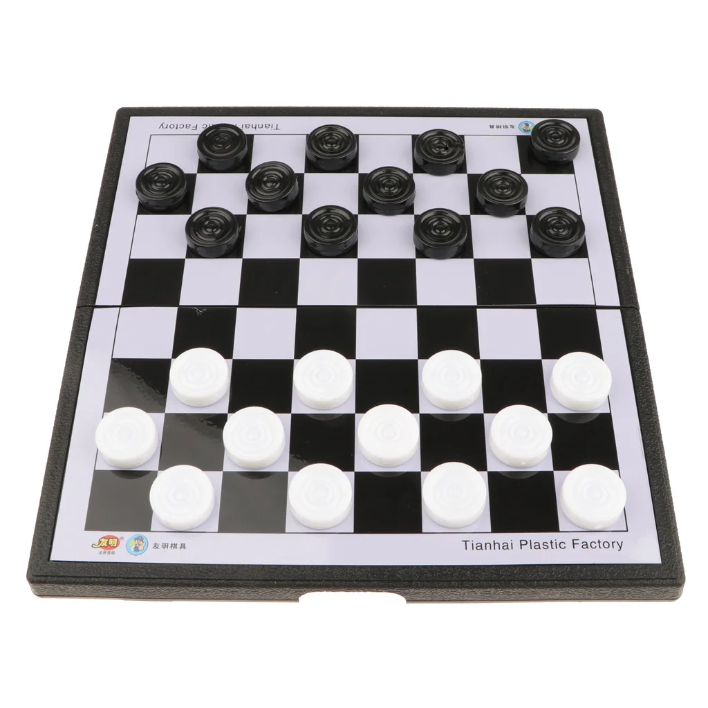White and Black Portable International Chess Checker Set for Educational Toys w/ Folding Board