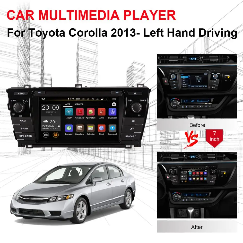 Excellent Android 8.0 Octa Core 4GB RAM Car GPS Navigation DVD Multimedia Player For Toyota Corolla 2013- Left Hand Driving Radio Stereo 3 Excellent Android 8.0 Octa Core 4GB RAM Car GPS Navigation DVD Multimedia Player For Toyota Corolla 2013- Left Hand Driving Radio Stereo 3