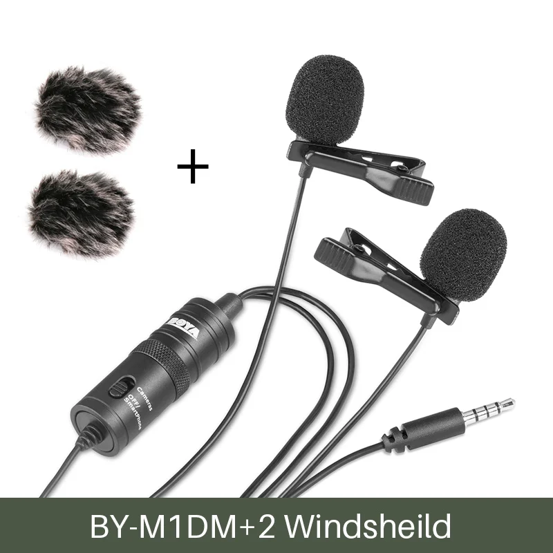 BOYA BY-M1DM двойная головка петличный всенаправленный конденсаторный микрофон аудио запись для iPhone Andriod DSLR Canon Nikon видеокамера - Цвет: Micro Windshield