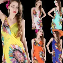 Verão das mulheres Pareo Vestido Sarong Praia Biquini Cover Up Boho Impresso Envoltório Do Lenço(China)