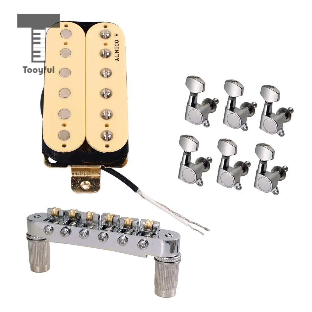 1 Set Roller Saddle Tune-o-matic Bridge+Double Coil Humbucker Pickup+6R Tuning Pegs Machine Heads for LP Electric Guitar Parts