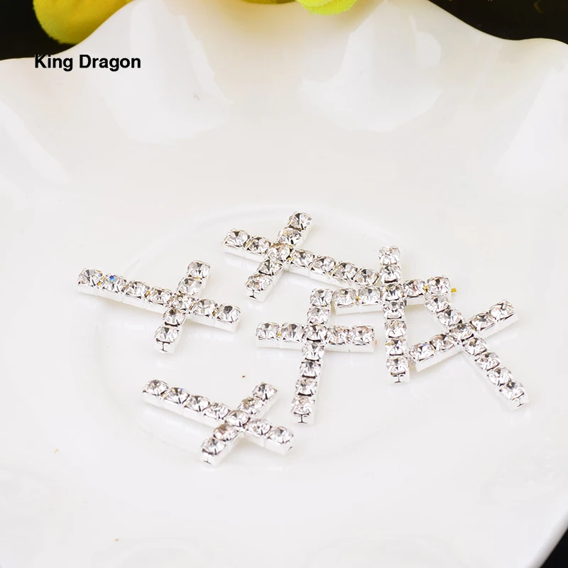 

New Arrival Rhinestone Cross Embellishment Used On Necklace Or Decoration 16MM*22MM 10PCS/Lot Silver Color KD543