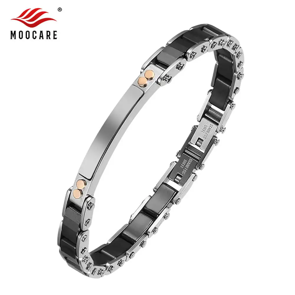 

Moocare male female ceramic bracelet stainless steel black trendy adjustable charm metal bracelet for men women hand chain