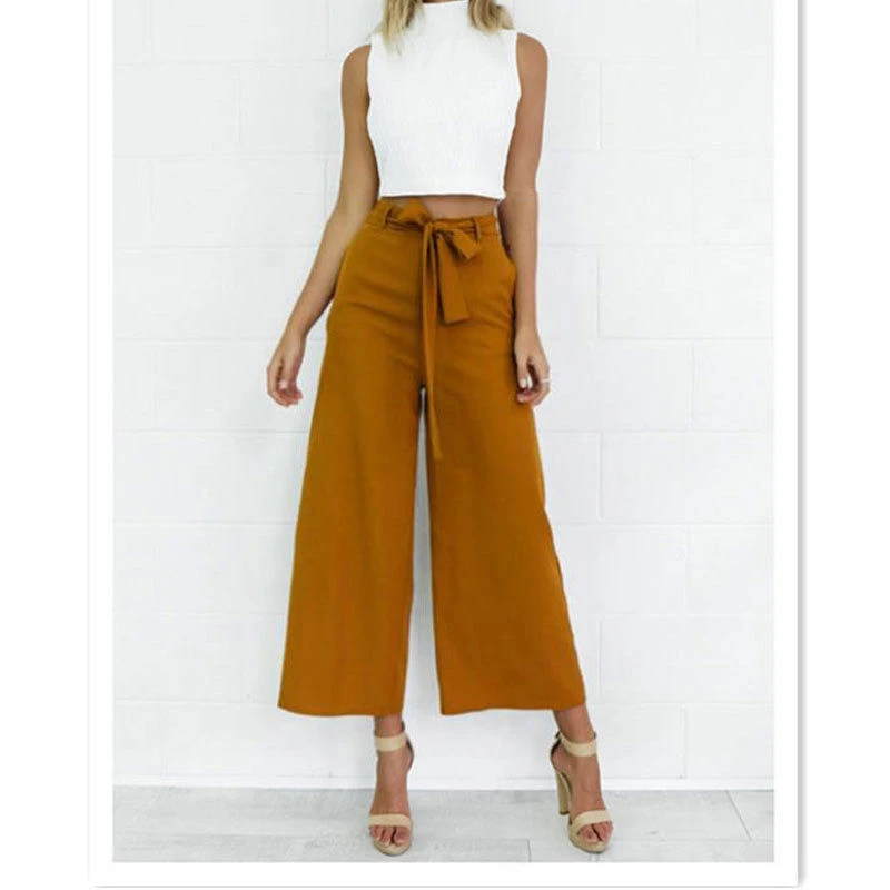 

2017 Spring Summer Fashion High Waist Wide Leg Pants Female Plus Size Loose Casual Ankle-length Pants Trouser For Women