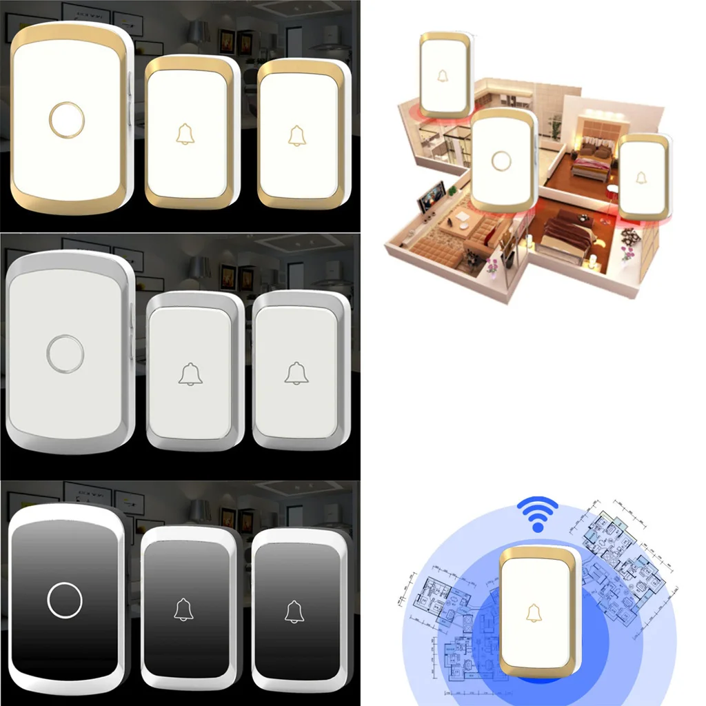 300m / 1000ft Range Waterproof Wireless Doorbell Chime Cordless Door Bell Twin 36 Chime - 1 UK Plug-in Receiver + 2 Transmitter ts k108w12 wireless doorbell portable digital cordless door bell kit waterproof 1000ft 300m range with plug in receivers