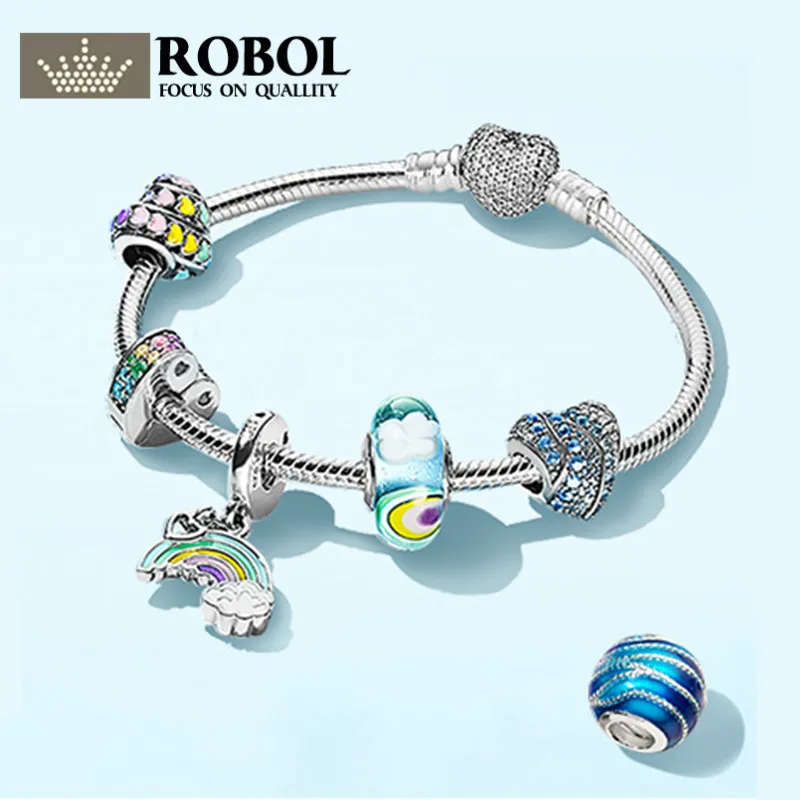 

ROBOL 100% 925 Sterling Silver Brand New Bracelet Set Natural Inspiration Calm Waves After Rain Sky And Rainbow