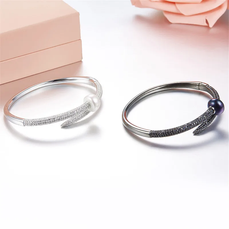 

S925 Sterling Silver Inlaid Zircon Fashion Jewelry Nail Pearl Bracelet Fits Monaco Jewelry with Women Party Gifts