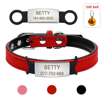 

Suede Leather Dog Personalized Collar Custom Engraved Puppy Cat ID Tag Collars For Small Medium Dogs Cats Free Gift Bell Pink