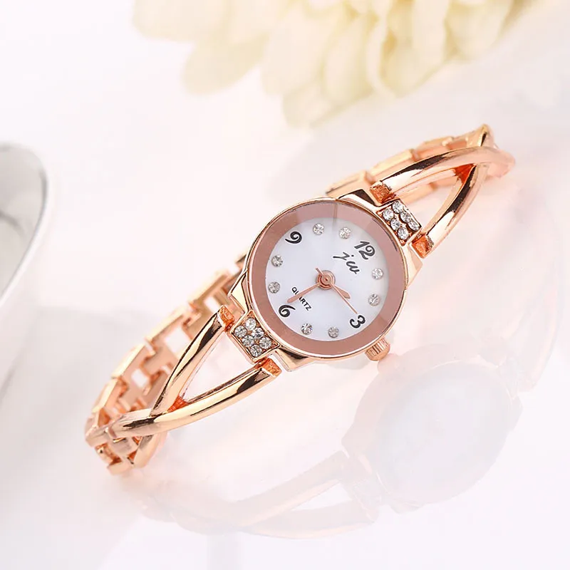 Relojes para mujer, relojes de pulsera de cuarzo informales de cristal redondo de oro rosa, relojes de pulsera para mujer, Reloj clásico de moda elegante