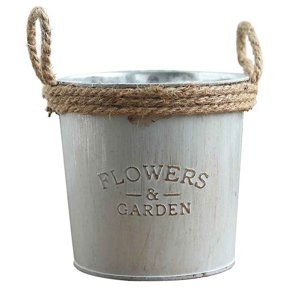 

Flower Bucket Garden Desktop Countryside Holder Vase Ornaments Iron Vintage Craft Decoration Home Pastoral Style