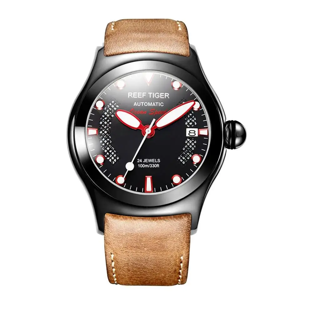 Спортивные часы Reef Tiger/RT из розового золота, мужские часы с черным циферблатом скелета, светящиеся самообмоточные часы RGA704 - Цвет: RGA704-BBSR