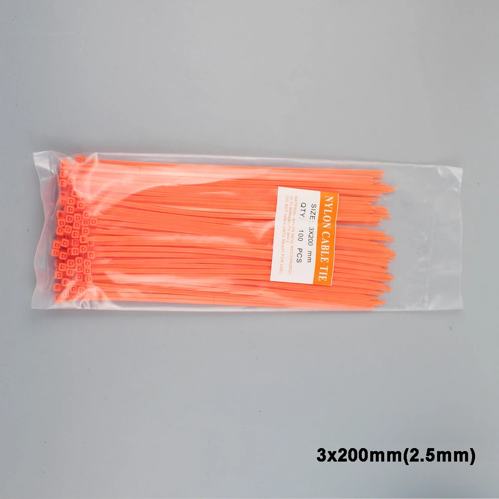 Красивый оранжевый ЦВЕТНОЙ кабель Ties color ful 100 шт/партия 3x200 мм цветные красочные нейлоновые кабельные стяжки 2,5 мм самоблокирующийся Тип