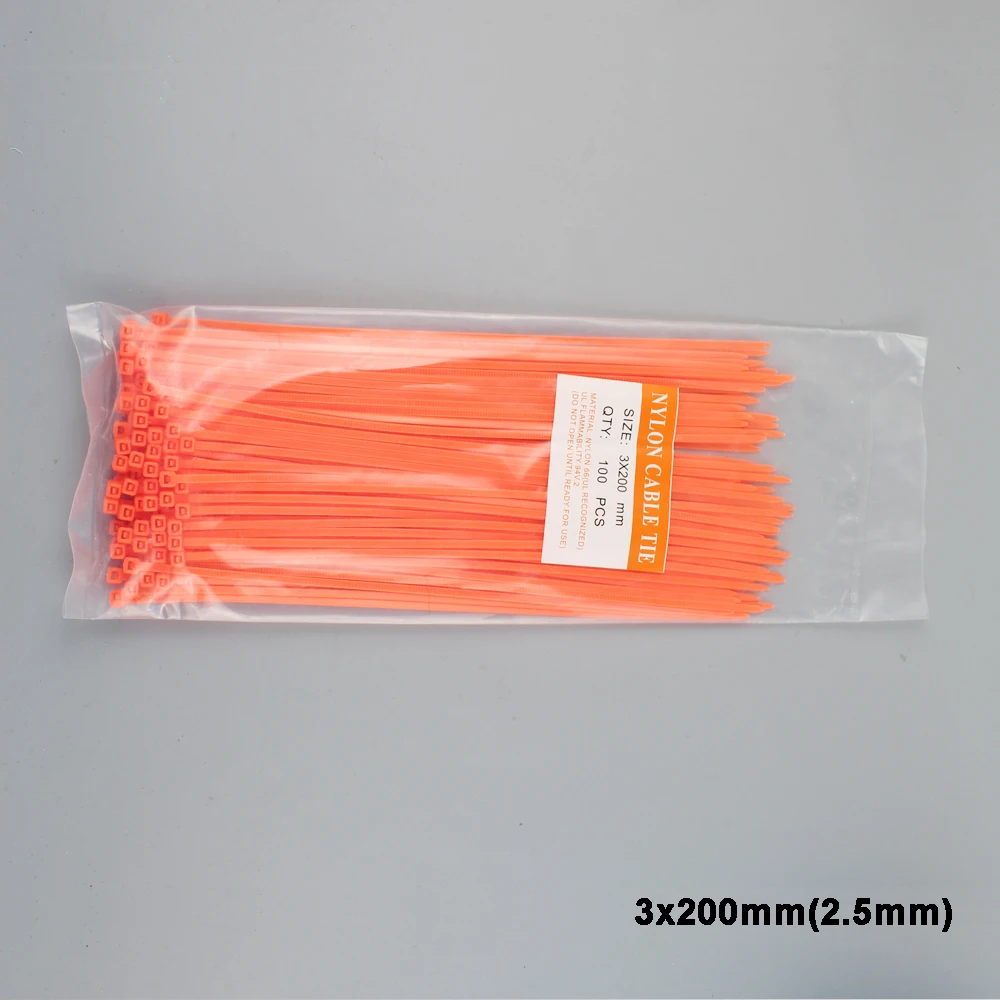

Beautiful Orange Color Cable Ties Colorful 100pcs/lot 3x200mm colorful Nylon cable ties 2.5mm Self-locking type
