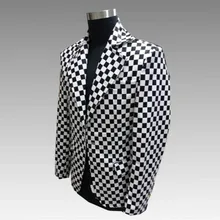 Европейский и американский мужской черный и белый клетчатый тонкий костюм куртка ночной клуб бар Дискотека шоу костюм мужской