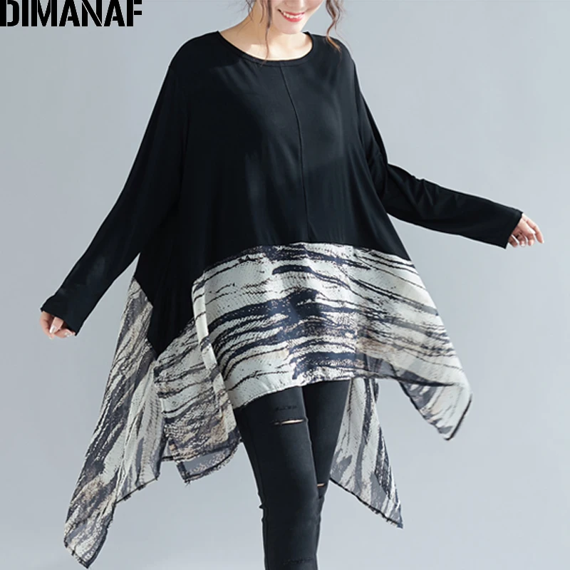 

DIMANAF Plus Size Women Blouse Lady Tops Shirts Summer Female Clothes Batwing Print Spliced Loose Casual Tunic Big Sizes 5XL 6XL