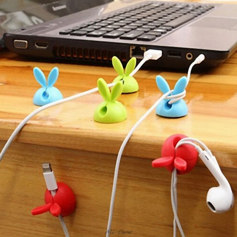 

4 x Rabbit Ears Cable Wire Cord Lead Drop Clips Usb Charger Holder Tidy Desk