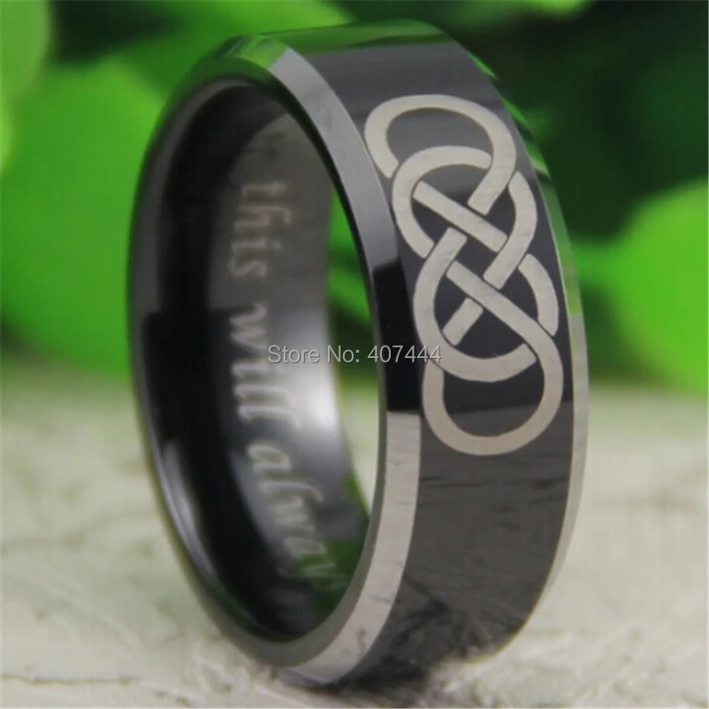 Free Shipping YGK JEWELRY Hot Sales 8MM Black Silver Bevel Double Infinity Comfort Fit New Tungsten Wedding Ring