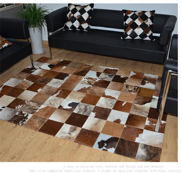 

Fashionable art carpet 100% natural genuine cowhide leather patch rug