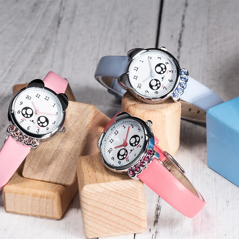 KDM Girl Watch Kids Cute Genuine Leather Watches Beautiful Diamond Waterproof Watch Lovely Kid Children Wristwatch Student Clock