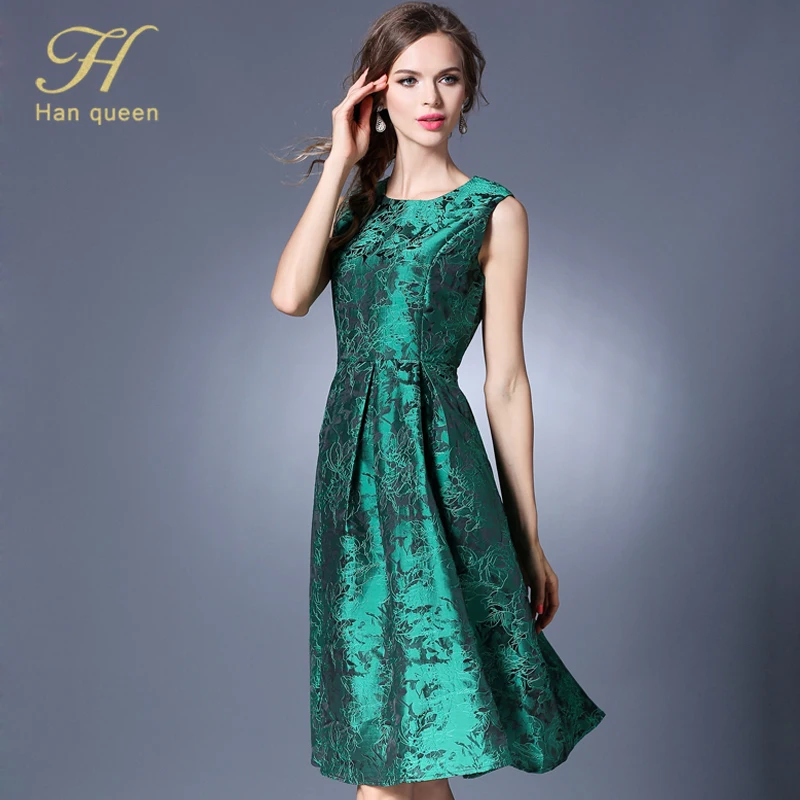 H han queen размера плюс жаккардовые платья женские без рукавов винтажная элегантная одежда для работы деловые вечерние повседневные обтягивающее летнее платье