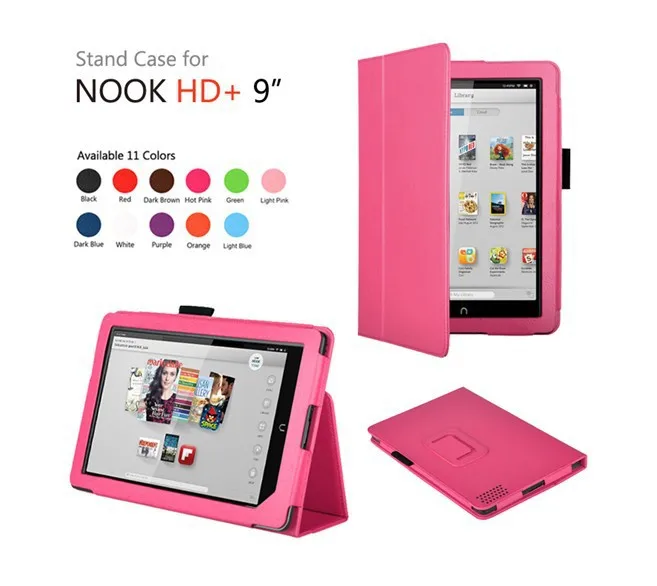Folio luxury leather case for Nook HD+ Plus Brown White Red Orange