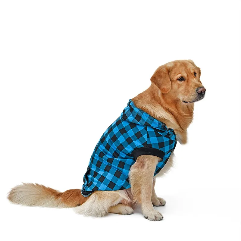 Одежда для больших собак; свитер для домашних животных; цвет красный, синий; одежда в клетку для собак; теплые Съемные милые пальто с капюшоном для щенков; клетчатые куртки с капюшоном; 6 размеров