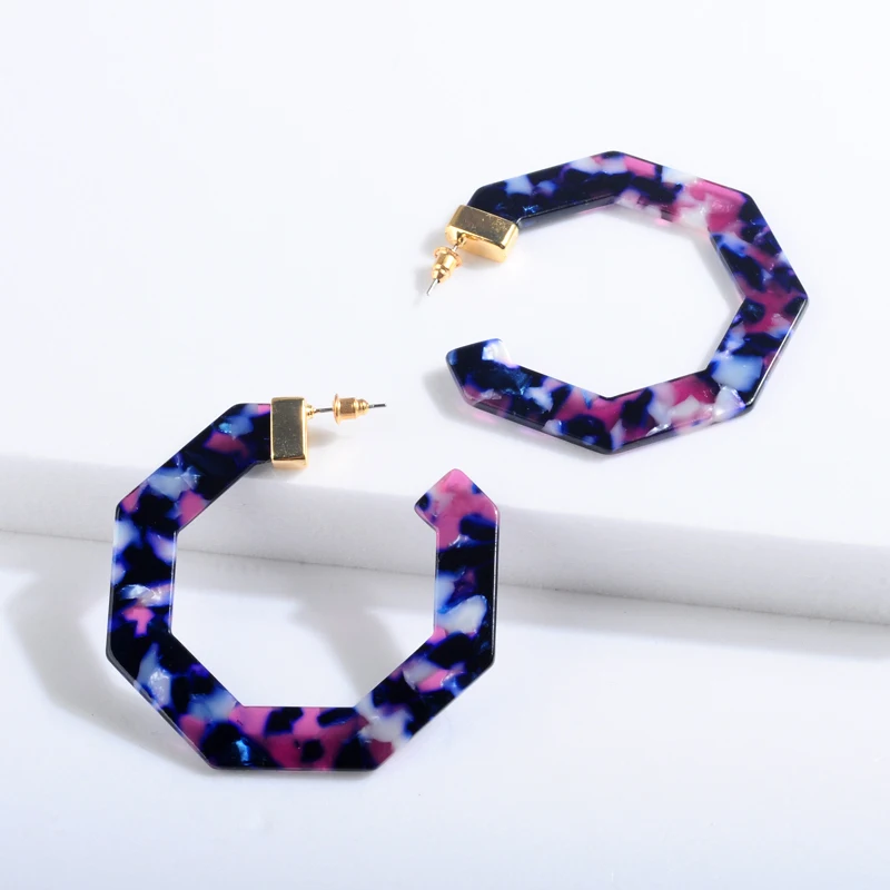 2018 New Exaggerated Acetate Acrylic Drop Earring For Women Dark Blue Statement Large Geometry Polygon Big Earring Jewelry Gift