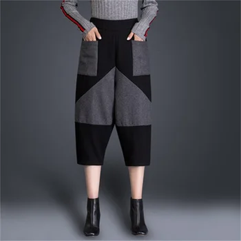 

Female Woolen casual pants autumn winter Korean woolen Calf-Length Pants loose woolen harem pants new woman Woolen casual pants