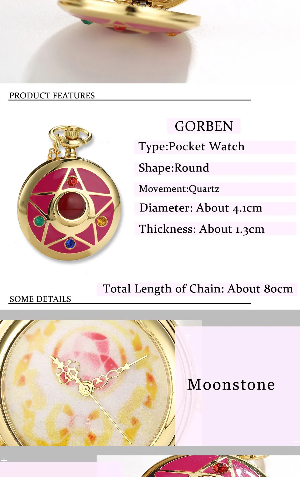 Япония Аниме Cardcaptor Сакура золотые карманные часы цепочки и ожерелья Star Gemstone дизайн кулон цепи для женщин Красивые подарок для девочек