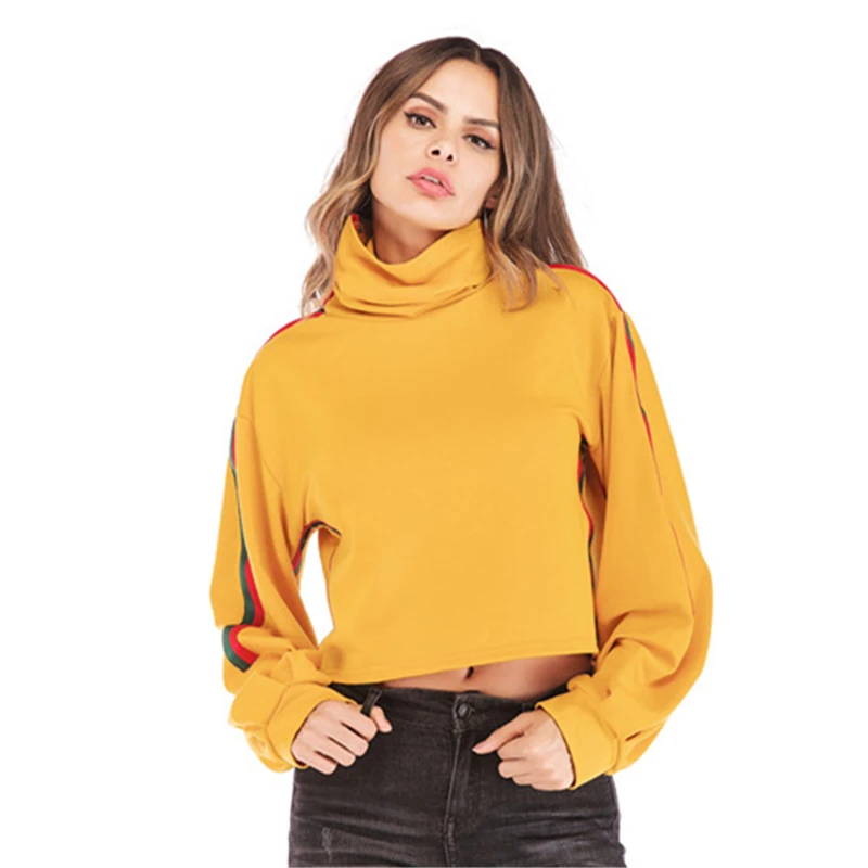 

OllyMurs New Style Women Turtleneck Casual Sweatshirts Striped Printed Ladies Short Tops Long Sleeve Girls Vintage Hoodies