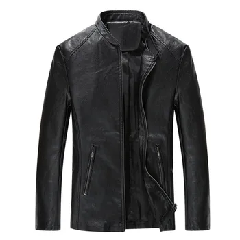 

2018new winter men's leather jacket coat classic leather motorcycle leather jacket leisure clothing Plus velvet Stand collar