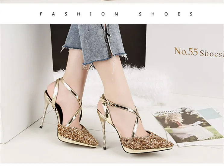 2018 High Heel Cross-Tied 34-39 Size Shoes For Women Platform Sequin  Cross-tie Shallow Summer Shoes Sandals M8F16 (14)