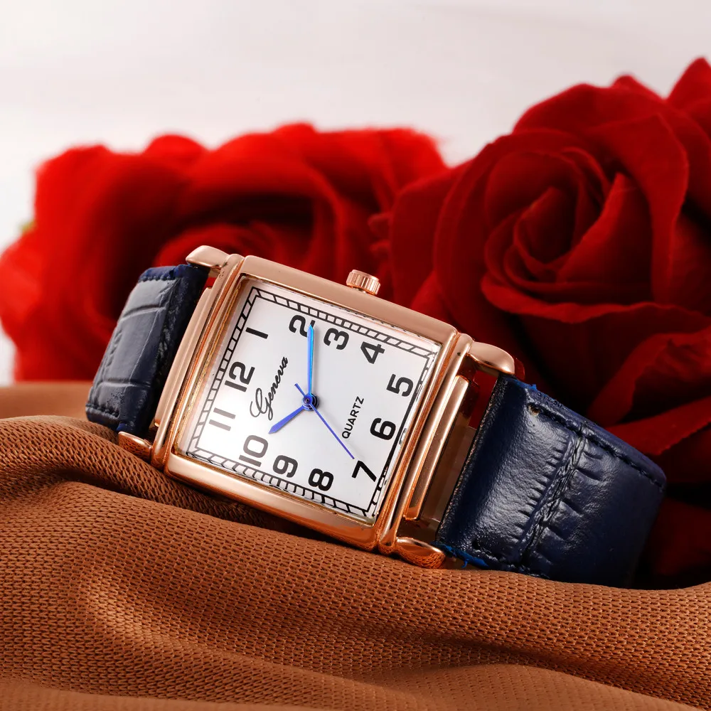 

Women Casual Checkers Faux Leather Quartz Analog Wrist Watch Clock Uhren Relojes Mujer Metal Montre Femme#77