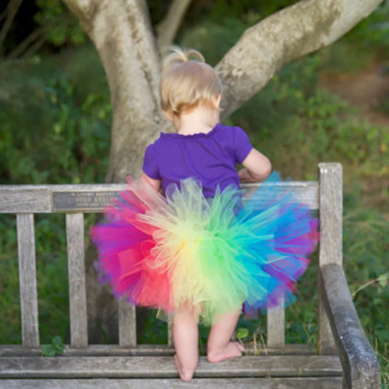 Beautiful Girl's Rainbow Color Tutu Skirts Baby Handmade Multicolor