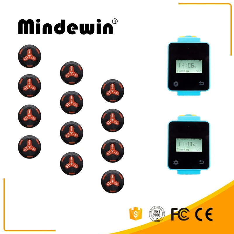 

Wireless Calling System Sound Vibrating Touch Screen Watch Pager 2 Pcs and 12 Pcs Call button