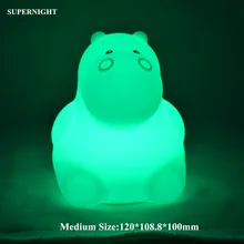 SuperNight Cute Cartoon Hippo LED Night Light Touch Sensor Remote 9 Colors USB Silicone Kids Children Baby Bedside Table Lamp