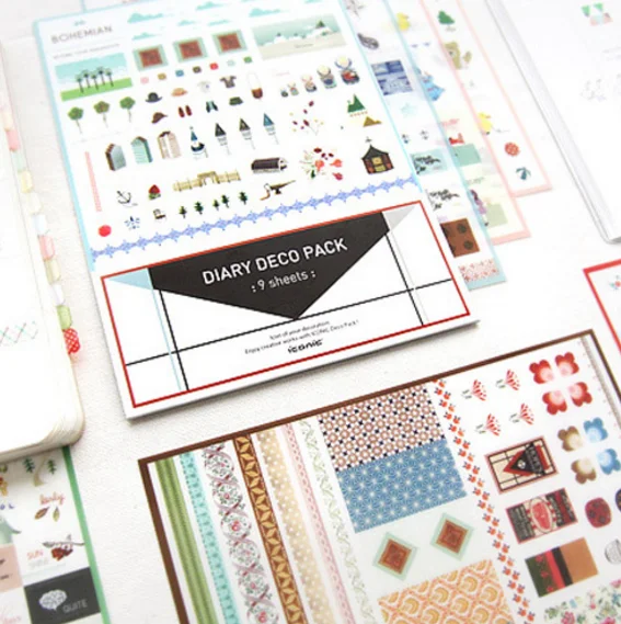 

9Pcs/set Kawaii Iconic DIARY DECO PACK Kawaii Sticker Planner Stickers Note Sticker Message Sticker Stationery